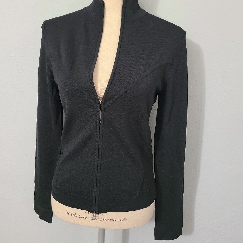 Express Juniors Long Sleeve Large Black Zip Up Sweater Y2K - Picture 2 of 10